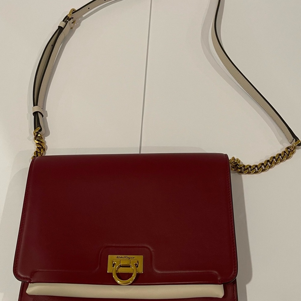 Salvatore Ferragamo Red and White Crossbody Bag with Gold Hardware